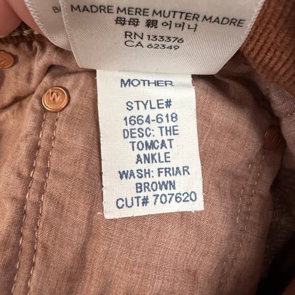 MOTHER The Tomcat Ankle Straight Leg Corduroy Pants Size 32 Hopscotch Brown - Picture 8 of 9